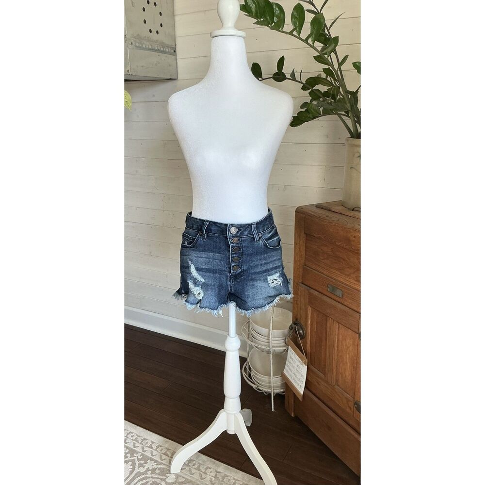 Y2K Charlotte Russe Refuge Cut Off Jean Shorts Size 4 Distressed Dark Blue